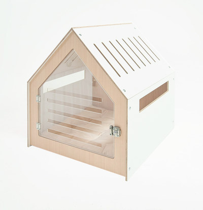 Modern Indoor Dog Crate - White Plywood & Acrylic Door