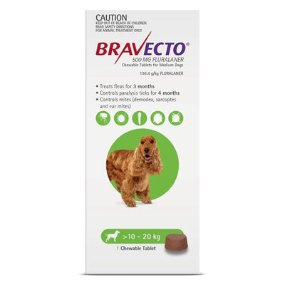 Bravecto Flea And Tick Chew For Medium Dogs 10kg-20kg Green