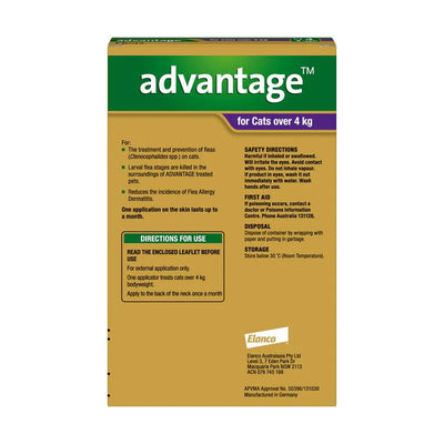 Advantage Flea Treatment For Cats 4kg Purple 4 Pack