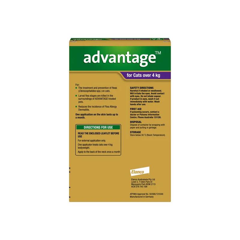 Advantage Flea Treatment For Cats 4kg Purple 6 Pack