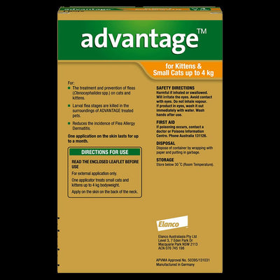 Advantage Flea Treatment For Cats 0-4kg Orange 1 Pack