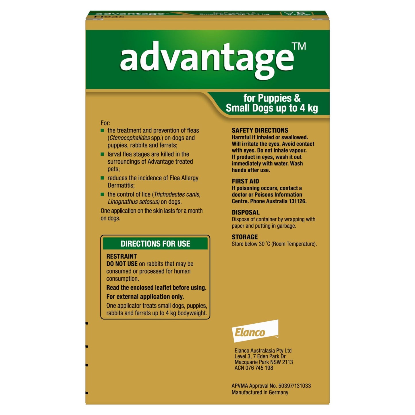 Advantage Flea Treatment For Dogs 0-4kg Green 6 Pack
