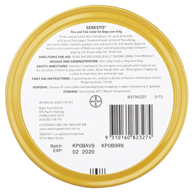 Bayer Seresto Flea And Tick Collar For Dogs Over 8kg