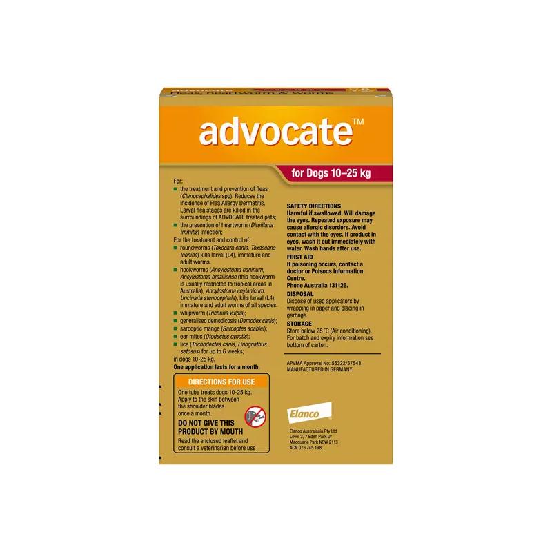 Advocate Flea Heartworm And Worm Treatment For Dogs 10-25kg Red 1 Pack