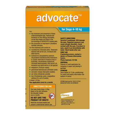 Advocate Flea Heartworm And Worm Treatment For Dogs 4-10kg Aqua 1 Pack
