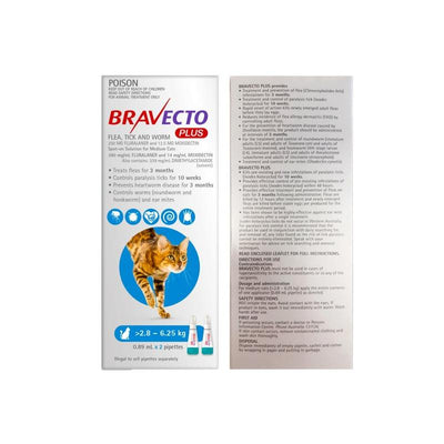 Bravecto Plus Cat Med 2.8kg - 6.25kg Blue