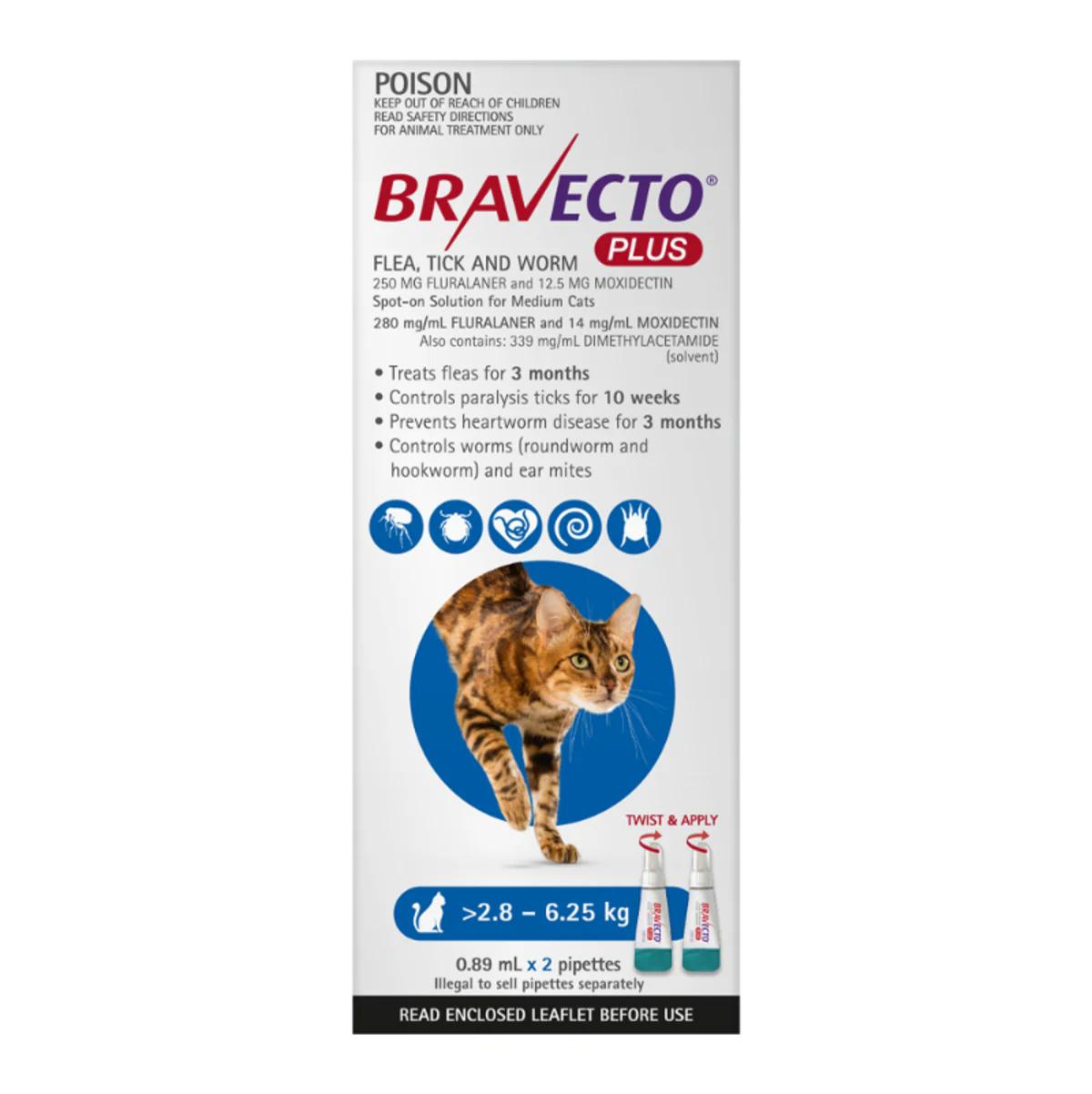 Bravecto Plus Cat Med 2.8kg - 6.25kg Blue