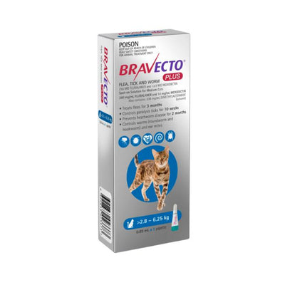 BRAVECTO PLUS CAT MED 2.8KG - 6.25KG BLUE