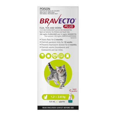 BRAVECTO SPOT ON CAT SML 1.2KG - 2.8KG GREEN