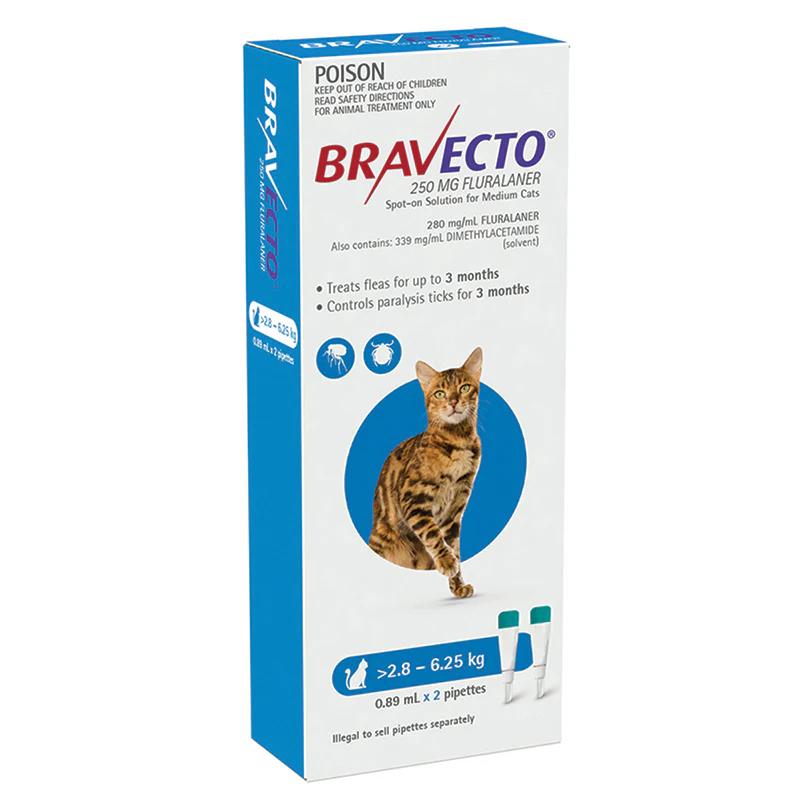 Bravecto Spot On Cat Med 2.8kg - 6.25kg Blue