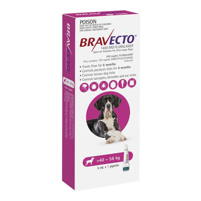 BRAVECTO SPOT ON DOG X LRG 40KG - 56KG PINK