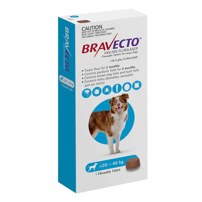 BRAVECTO DOG LRG 20KG - 40KG BLUE
