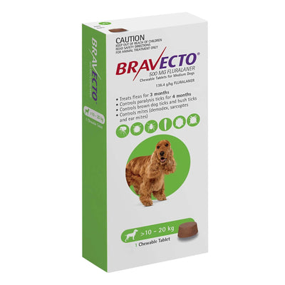 Bravecto Flea And Tick Chew For Medium Dogs 10kg-20kg Green