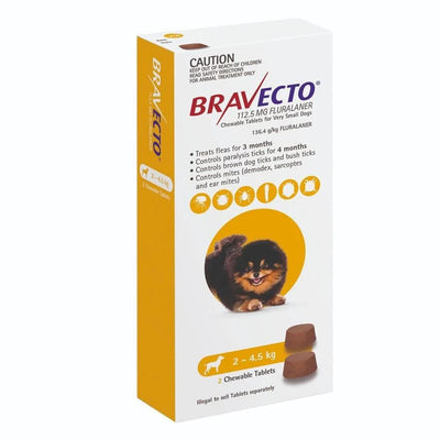 BRAVECTO DOG X SML 2KG - 4.5KG YELLOW