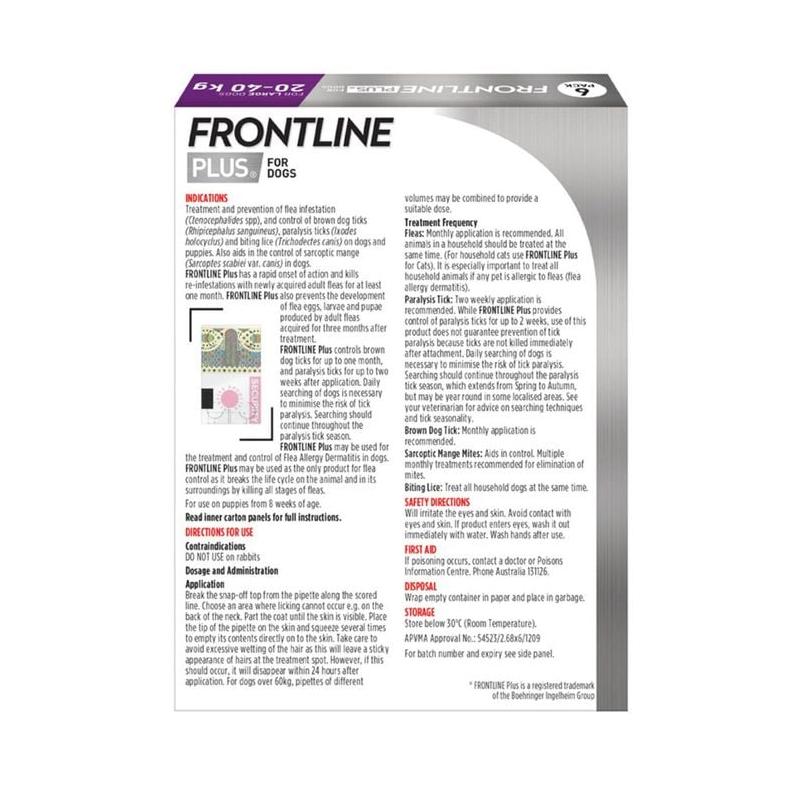 Frontline Plus Dog 20-40kg Lge 3pk Purple