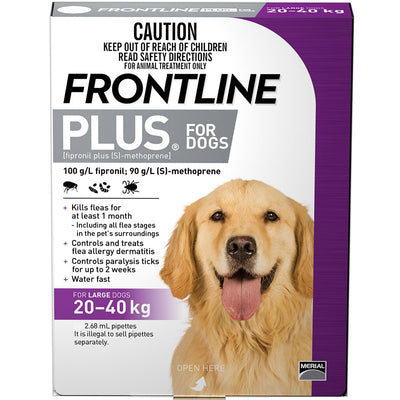 FRONTLINE PLUS DOG 20-40KG LGE 3'S PURPLE