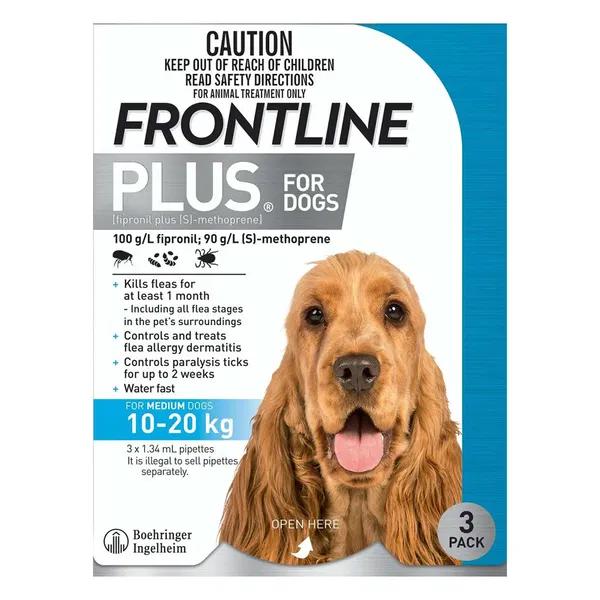 FRONTLINE PLUS DOG 10-20KG MED 3'S BLUE