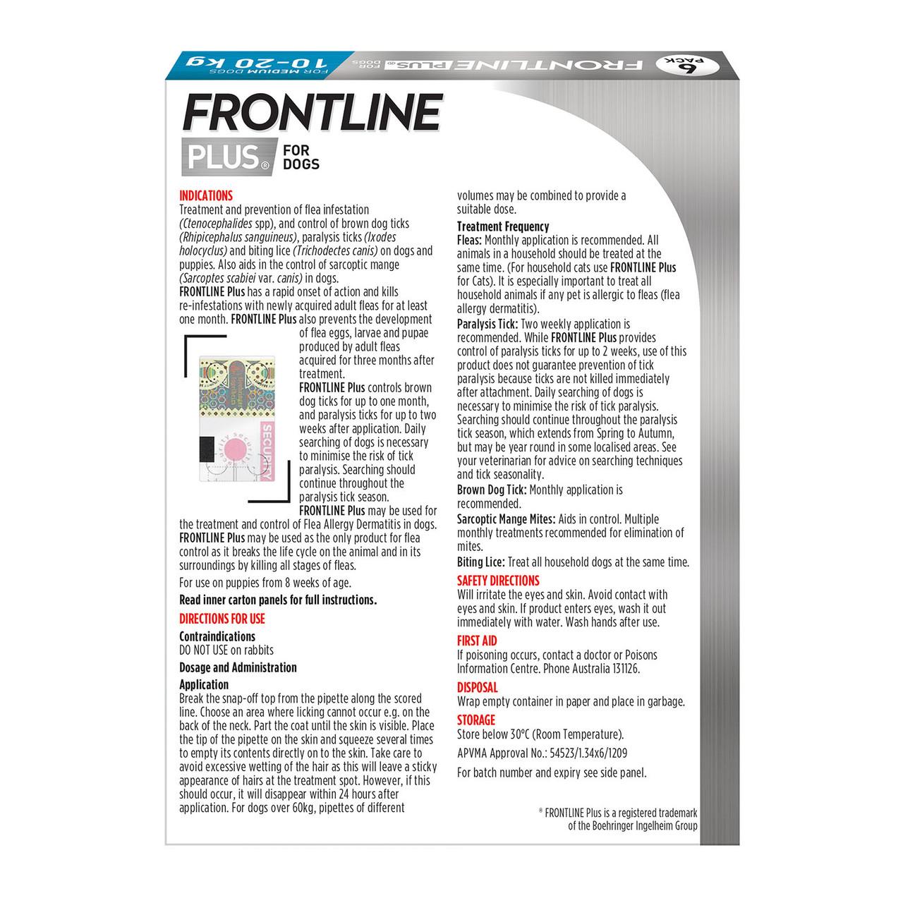 Frontline Plus Dog 10-20kg Med 6pk Blue