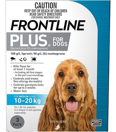 FRONTLINE PLUS DOG 10-20KG MED 6'S BLUE