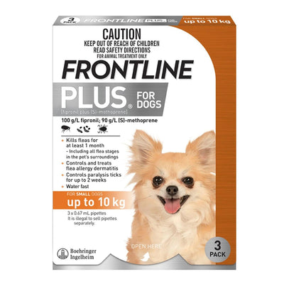 FRONTLINE PLUS DOG 0-10KG SMALL 3'S ORANGE
