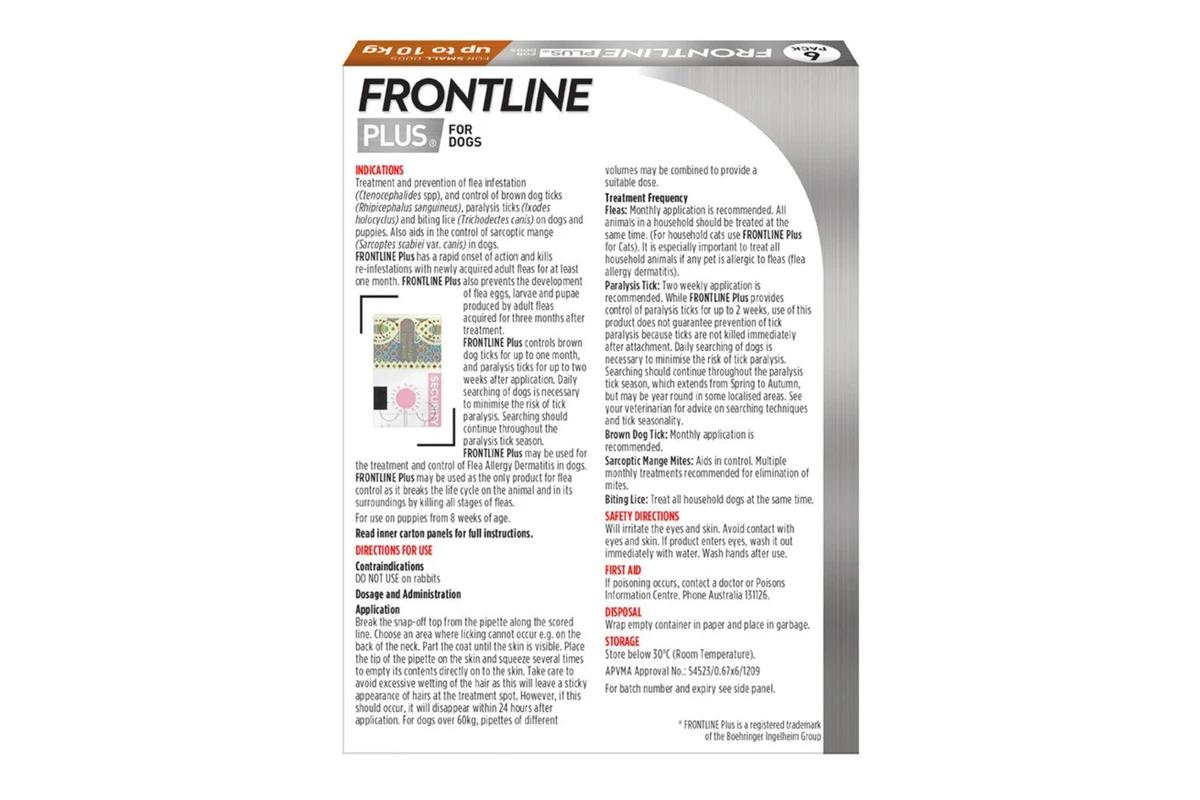 Frontline Plus Dog 0-10kg Small 6pk Orange