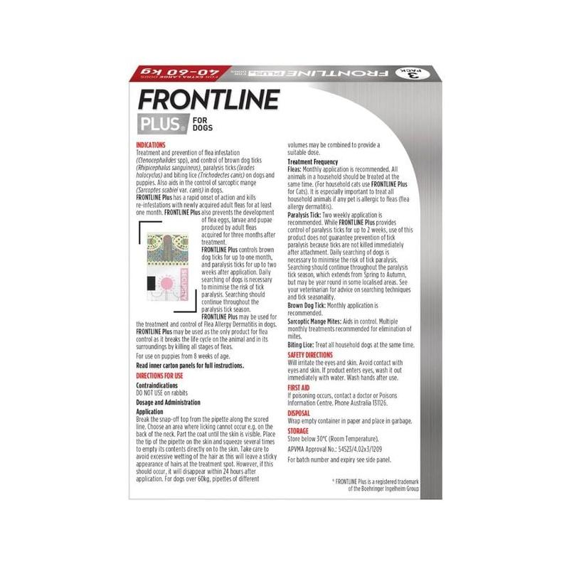 Frontline Plus Dog 40-60kg X/Lge 3pk Red