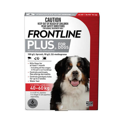 FRONTLINE PLUS DOG 40-60KG X/LGE 6'S RED