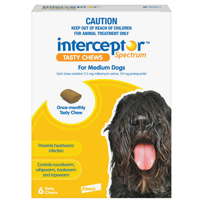 INTERCEPTOR MEDIUM DOG YELLOW 6 CHEWS