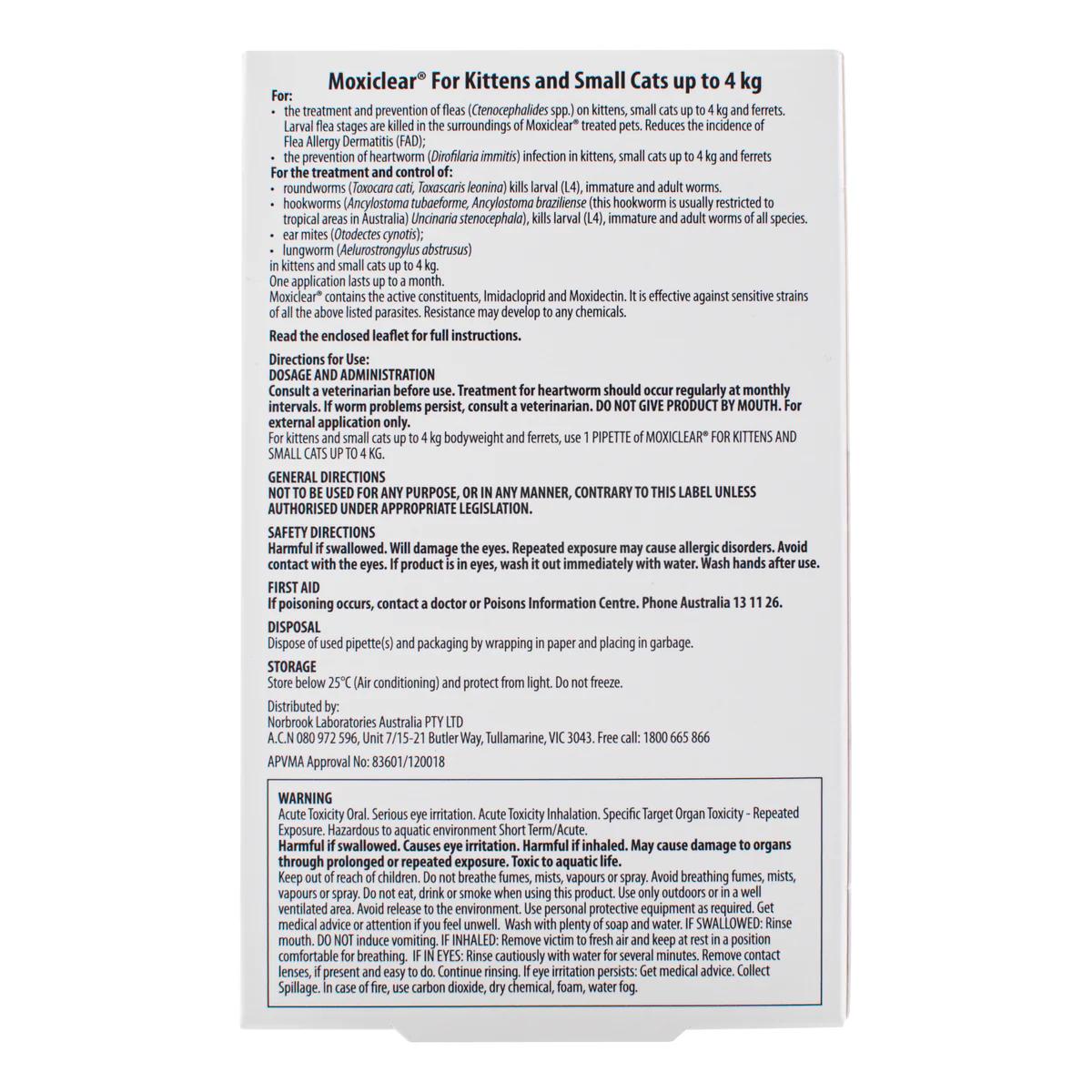 Moxiclear For Kittens And Small Cats Up To 4kg 6 Pack