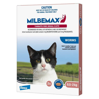 MILBEMAX SMALL CAT 2 TABS 0.5 - 2KG BODY WEIGHT