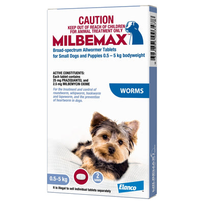 MILBEMAX SMALL DOG 2 TABS 0.5 - 5KG BODY WEIGHT