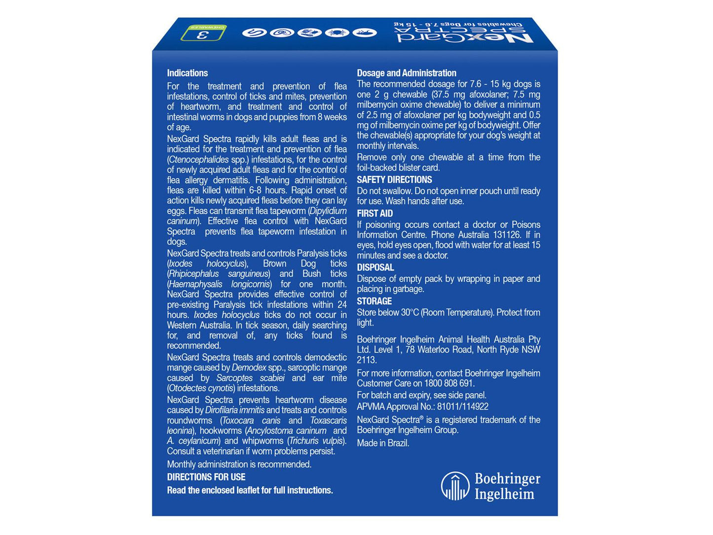 Nexgard Spectra Chews For Medium Dogs 7.6-15kg - 3pk