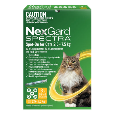 NEXGARD SPECTRA SPOT-ON FOR CATS 2.5 - 7.5 KG 3'S