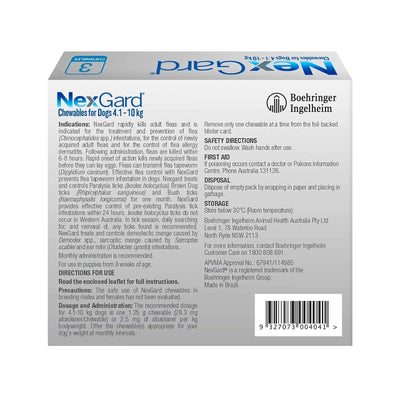 Nexgard Medium 4.1 - 10Kgs 6pk Blue
