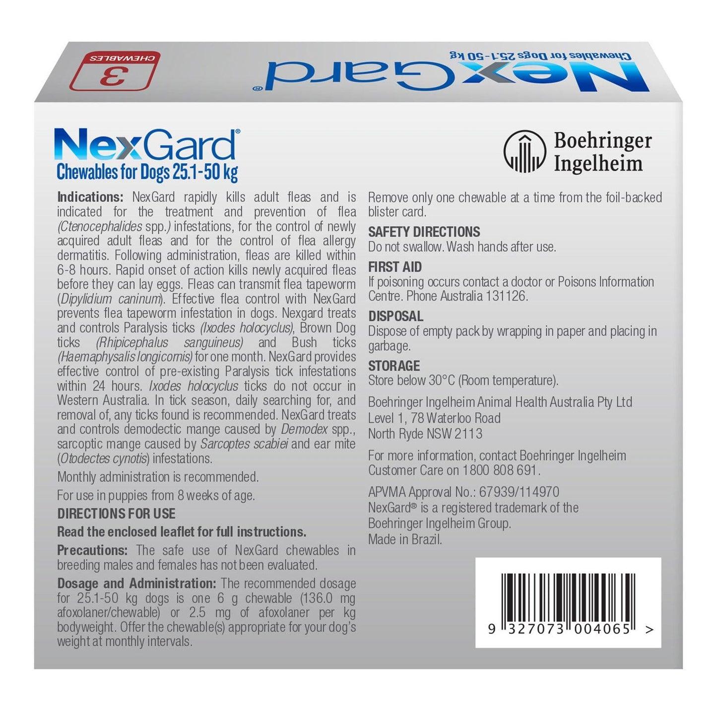 Nexgard Flea & Tick Treatment 25.1-50kg Dog - 3pk