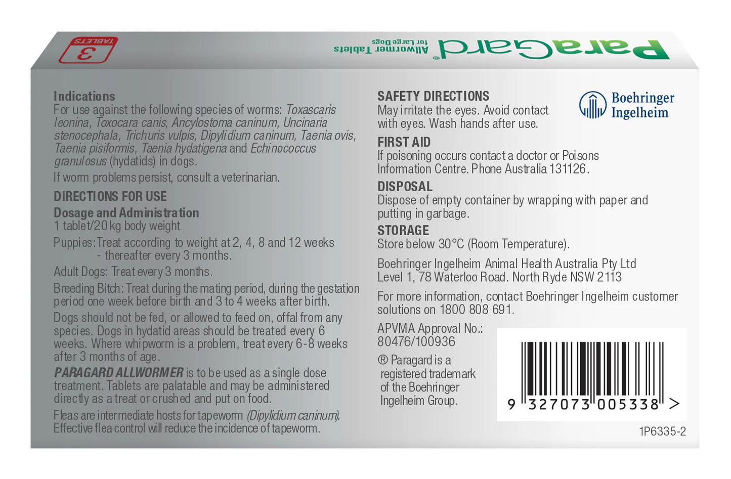Paragard Dog Allwormer 10-25kg 3pk