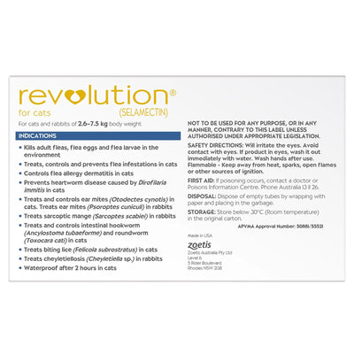 Revolution Flea Heartworm And Worming Treatment For Cats 2.6-7.5kg Blue 3 Pack