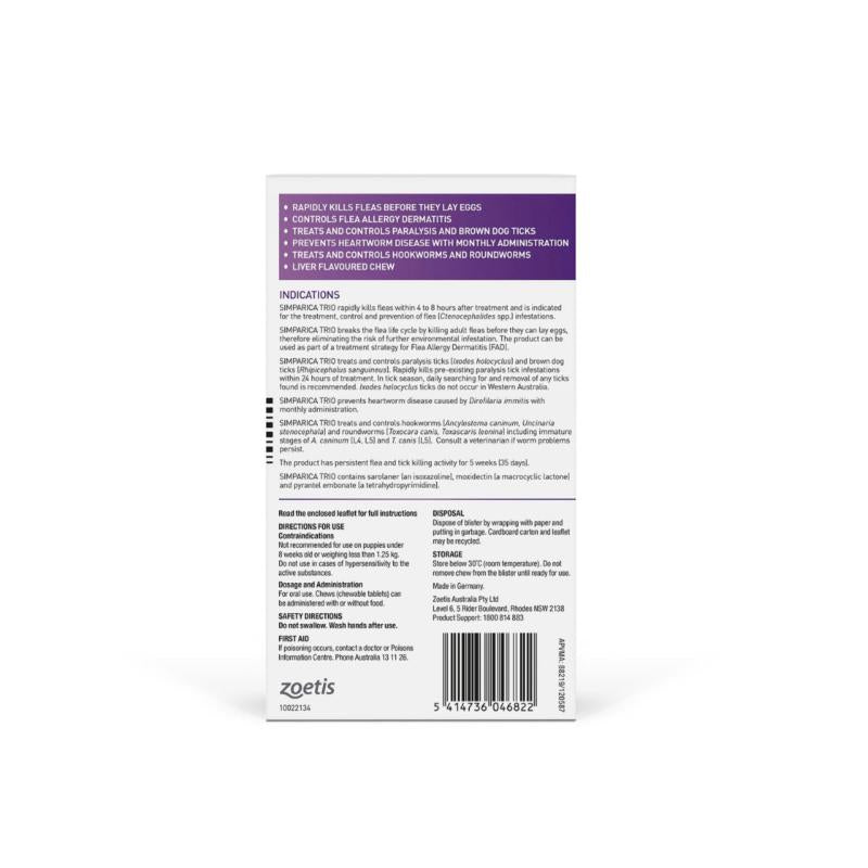 Simparica Extra Small 2.6-5kg 3pk Purple