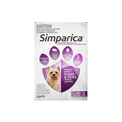 SIMPARICA EXTRA SMALL 2.6-5KG 3S PURPLE