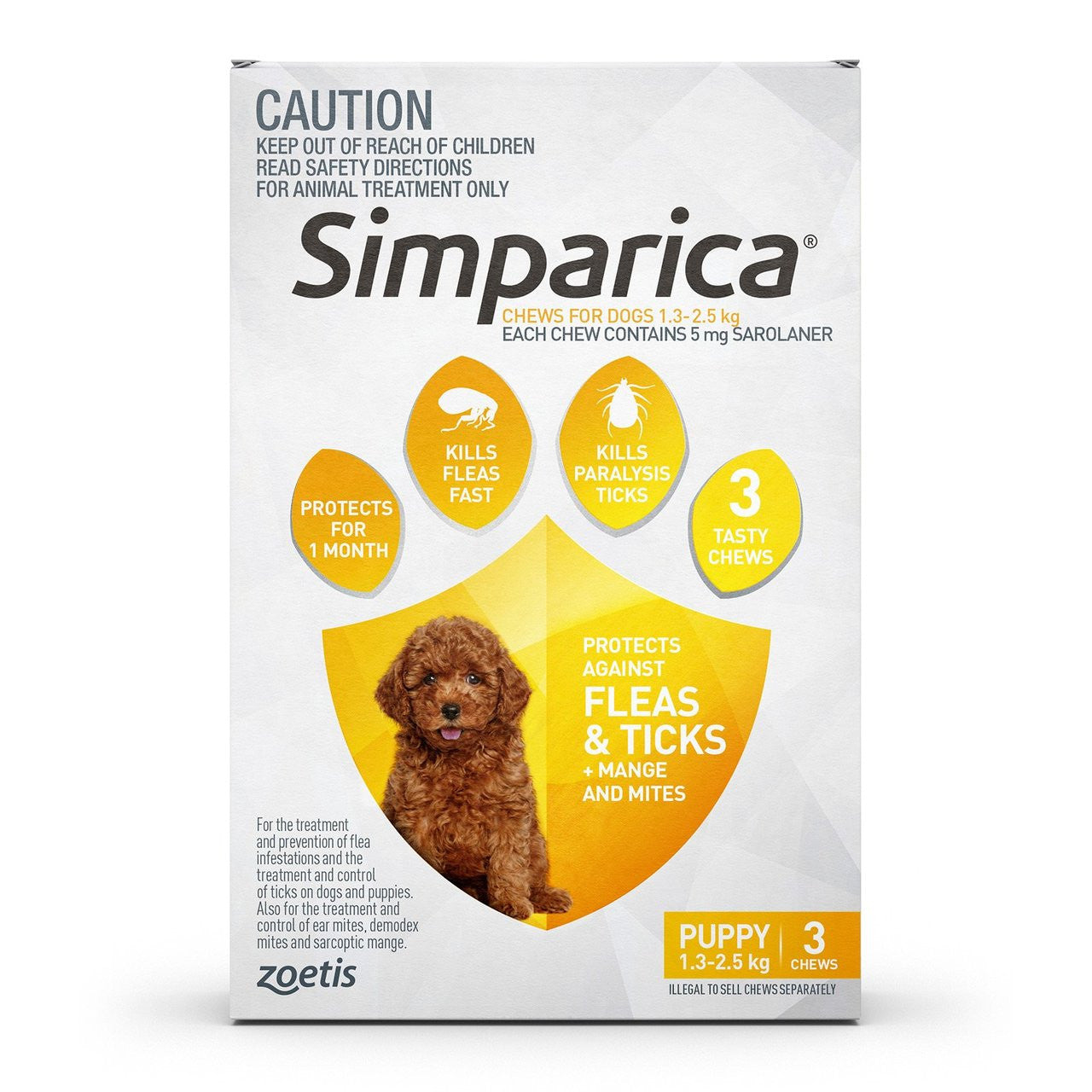 Simparica Puppy 1.3-2.5kg 3pk Yellow