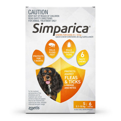 SIMPARICA SMALL 5.1-10KG 6S ORANGE