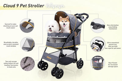 Ibiyaya Cloud 9 Pet Stroller For Cats & Dogs Up To 20kg - Mustard Yellow