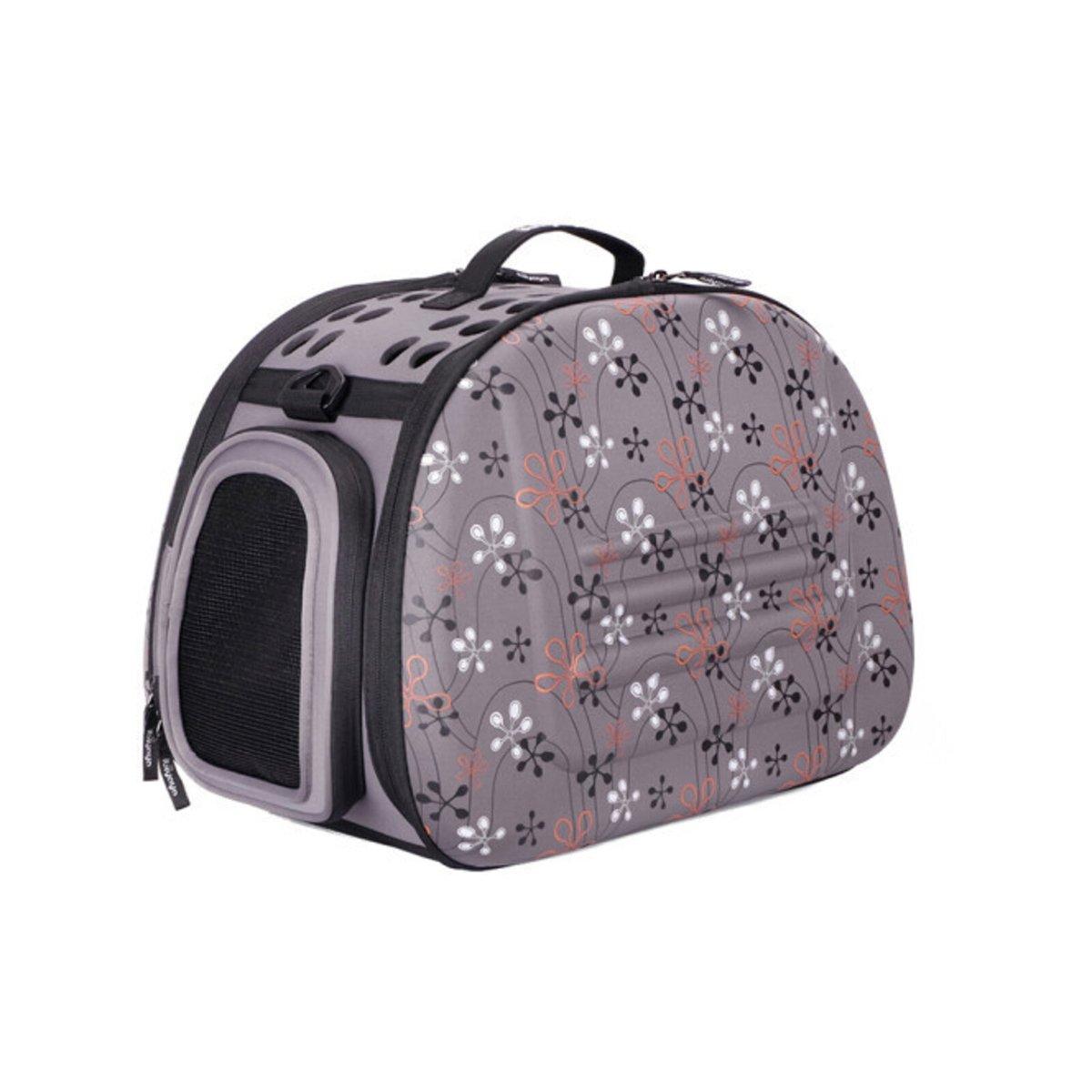 Ibiyaya Collapsible Traveling Shoulder Pet Carrier For Cats & Dogs - Grey With Flowers