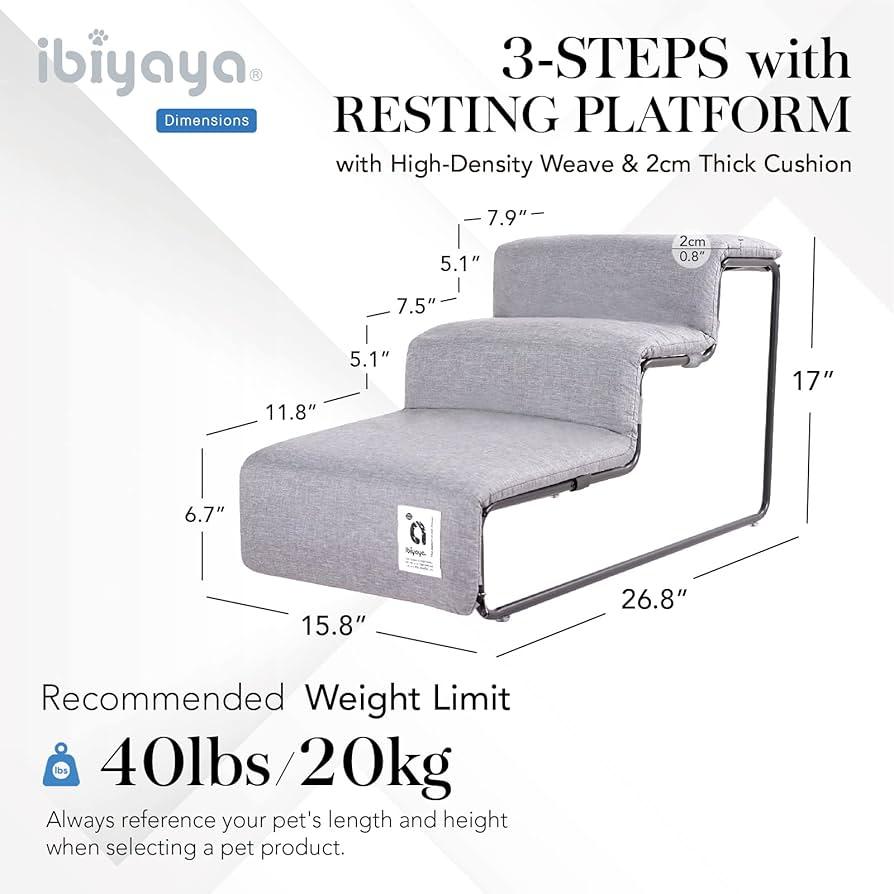 Ibiyaya Everest Practical Pet Stairs For Cats & Dogs - New Large Steps - Grey