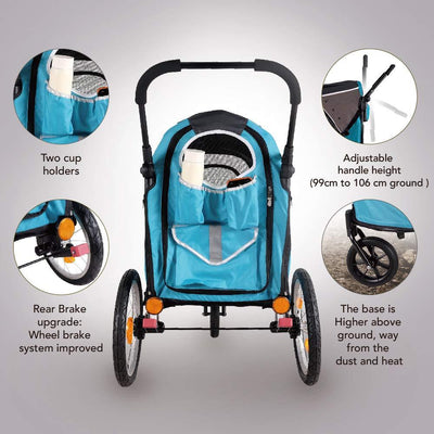 Ibiyaya Happy Pet Pram Jogger 2.0 - New And Improved W/ Bicycle Attachment - Blue