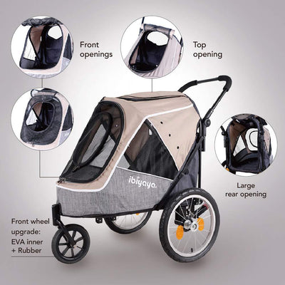 Ibiyaya Happy Pet Pram Jogger 2.0 - New And Improved W/ Bicycle Attachment - Latte