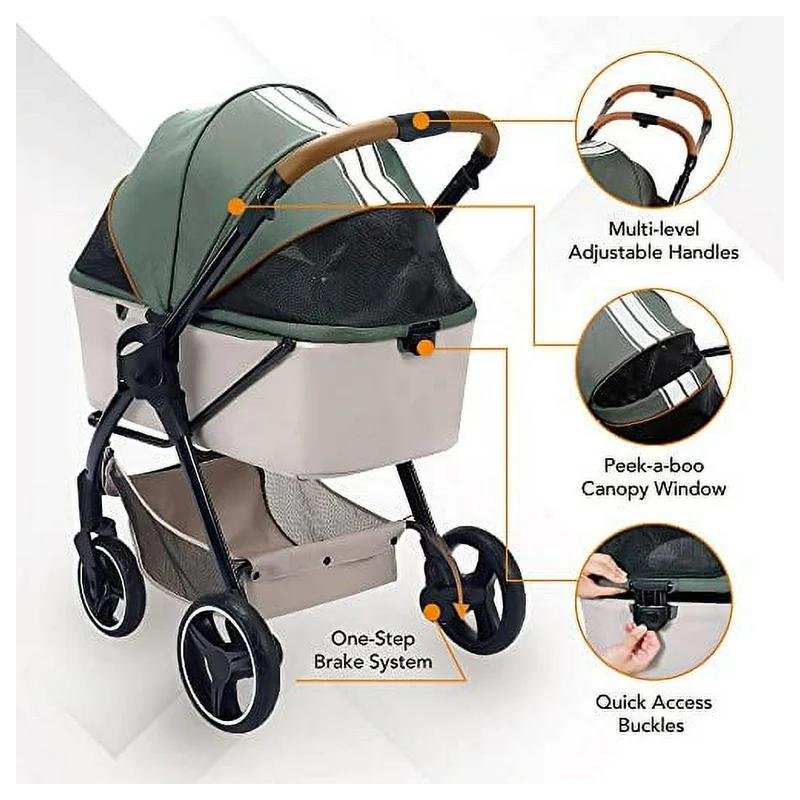Ibiyaya Retro Luxe Folding Pet Stroller For Pets Up To 30kg - Soft Sage