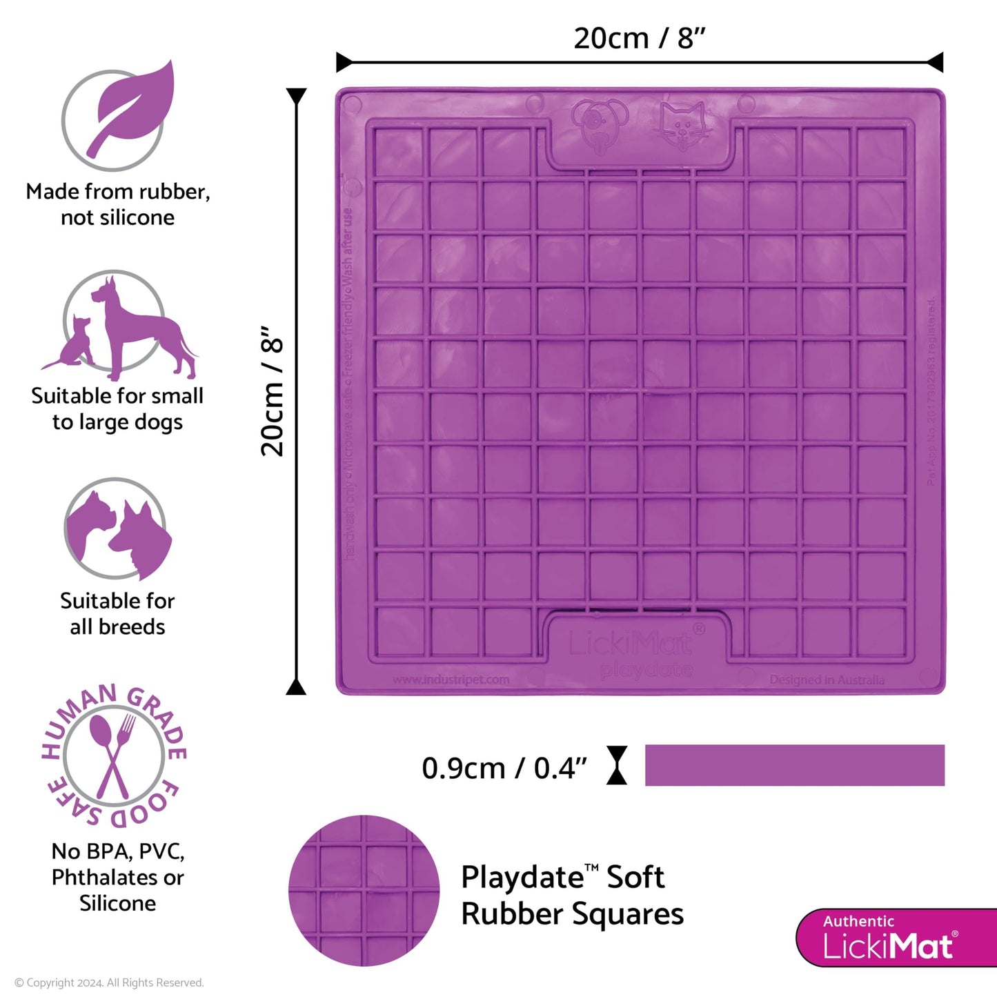 Lickimat Purple Classic Playdate Pet Feeding Mat For Dogs & Cats (20cm X 20cm)
