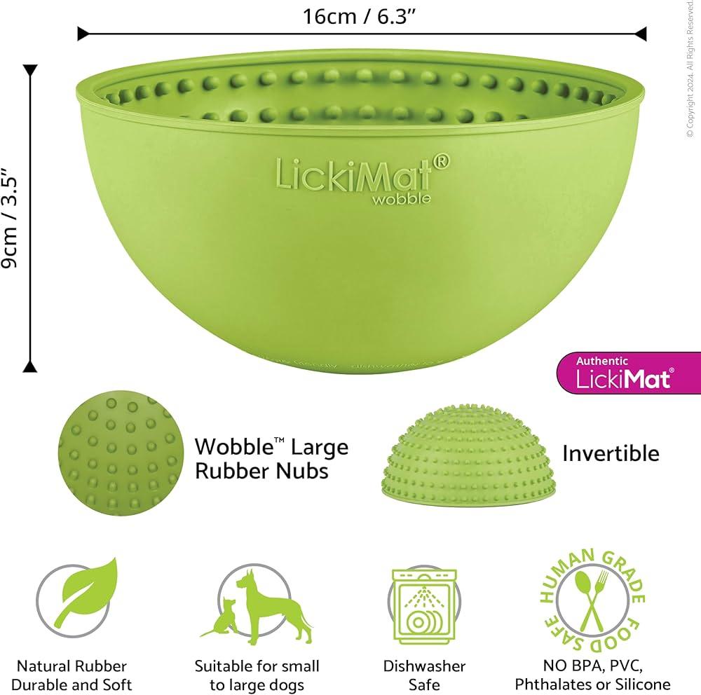 Lickimat Wobble Slow Feeder Boredom Buster Dog Food Bowl - Green