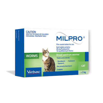 Milpro Broad Spectrum Wormer For Cats Over 2kg 2 Tablets